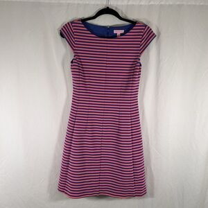 Lilly Pulitzer Knee Length Dress Women's Small Pink Blue Striped Sleeveless Zip